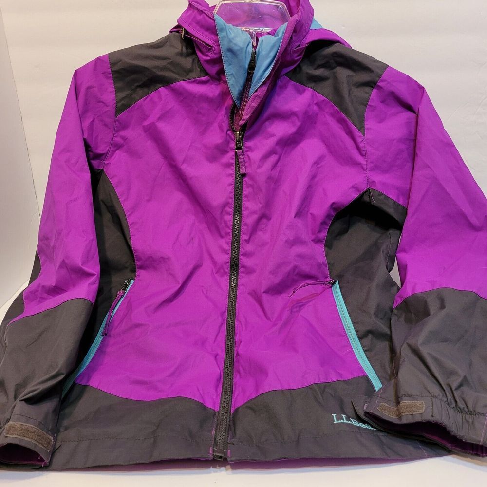 L.L.Bean Jacket Shell Kids L 14-16 Purple Excellent 3-in-1 Colorblock Reflective